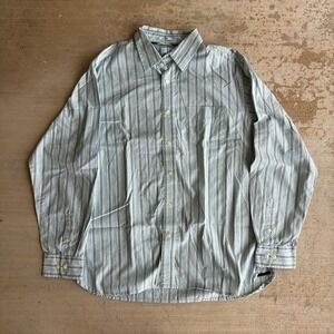 Y2K Gap Striped Shirt Button Down Preppy Blue Green Large Cotton Long Sleeve